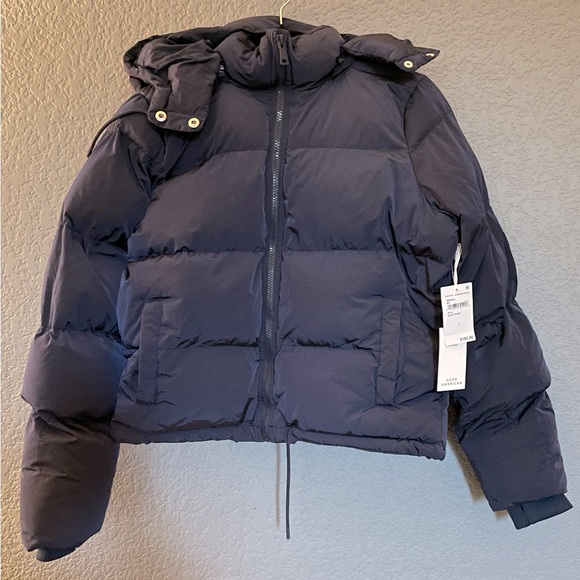 NWT Good American Puffer Jacket Navy Blue Size XS - Picture 2 of 9